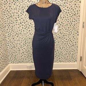 Navy Blue causal short sleeve midi dress